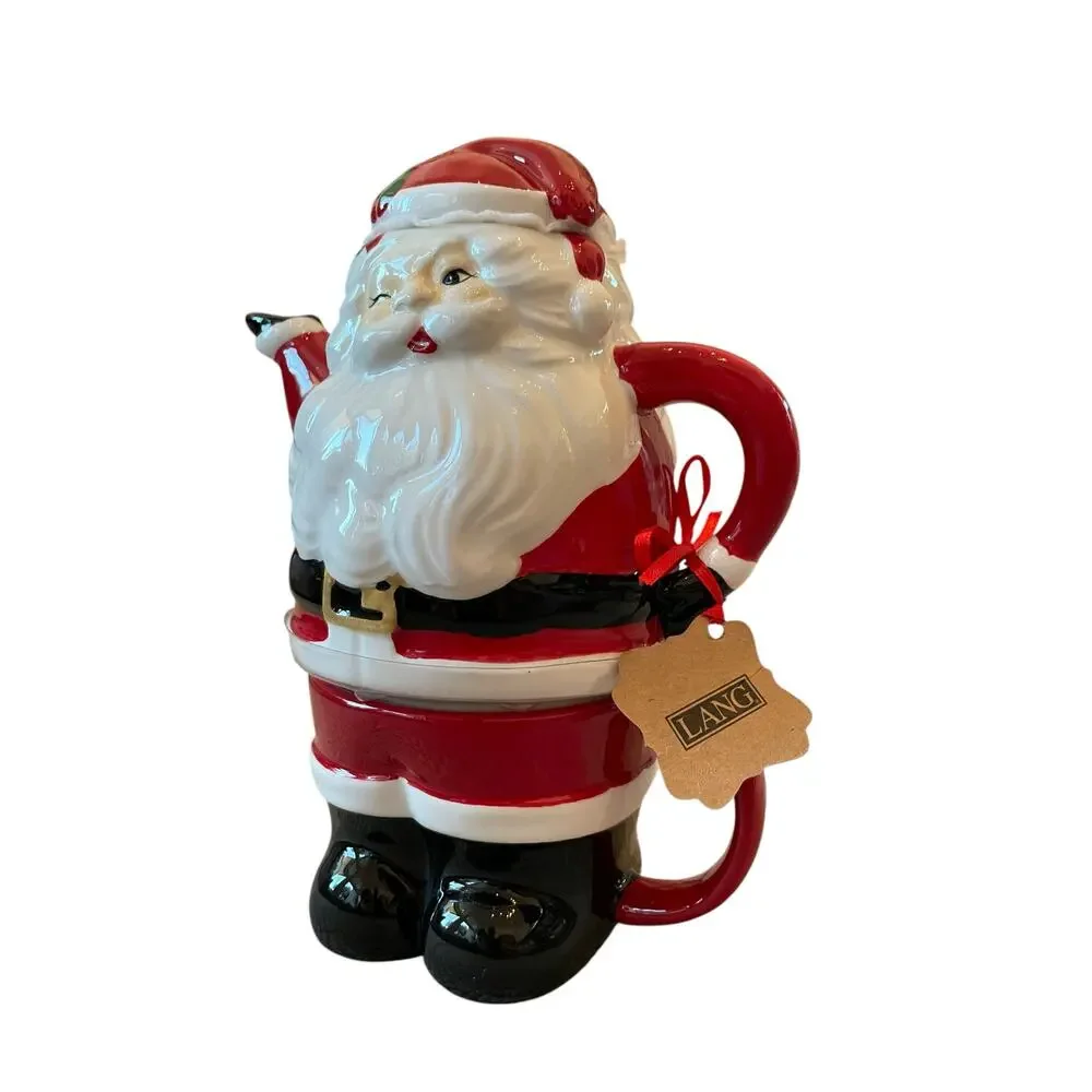 Lang Christmas Tea For One Winking Santa Teapot With Lid 12oz Cup New
